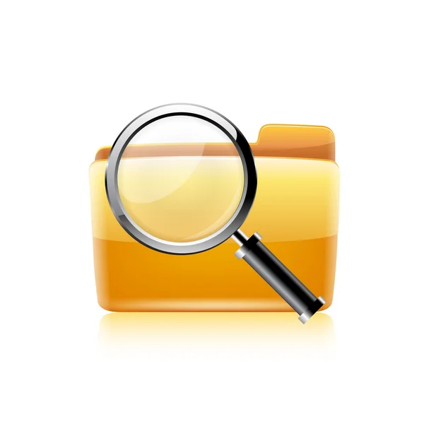 Yellow folder icon and magnifying glass. Vector — Stock Vector