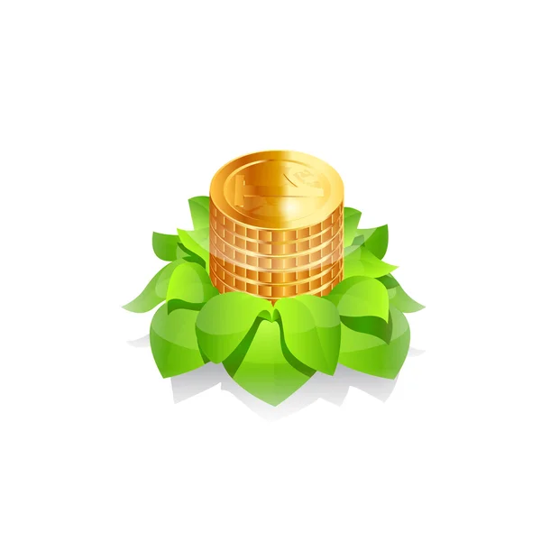 Coin with leafs. Vector — Stock Vector