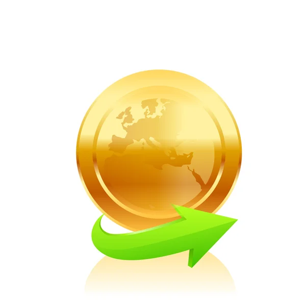 Groene pijl op gouden munt. vector — Stockvector