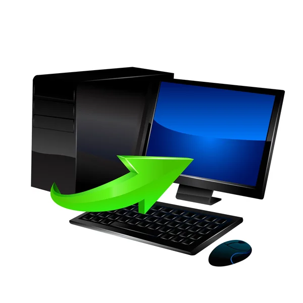 PC com seta verde. Vetor —  Vetores de Stock