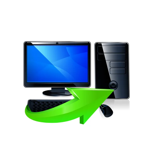 PC com seta verde. Vetor — Vetor de Stock