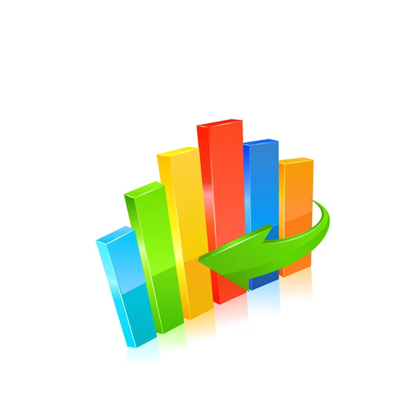 Üzleti grafikon és a zöld nyilat ábrázoló ikonra. Vektor — Stock Vector