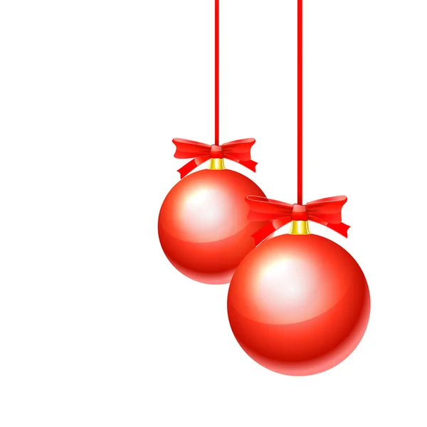 Christmas bollar hängande med band på vit bakgrund — Stock vektor