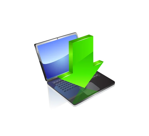 Laptop and green arrow. Vector — Stock Vector