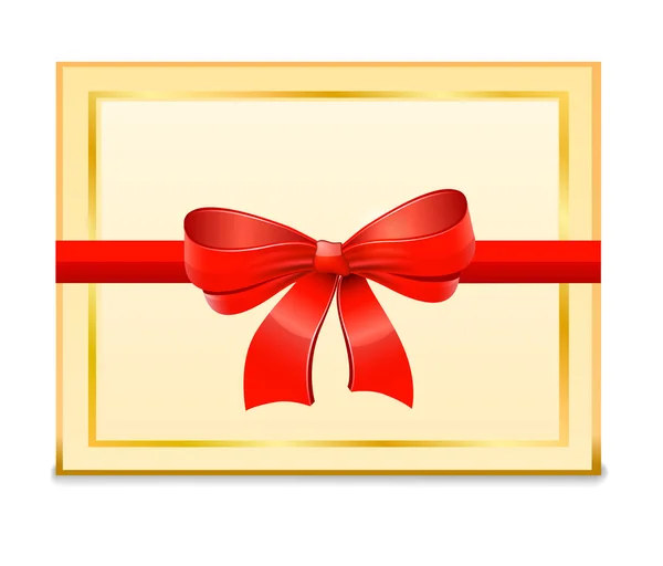Carte cadeau vierge et arc rouge — Image vectorielle