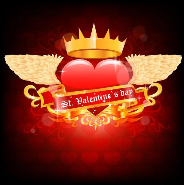 Vector glossy red hearth for valentin day illustration on red background — Stock vektor