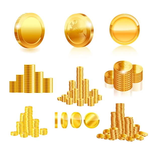 Juego de monedas de oro . — Vector de stock