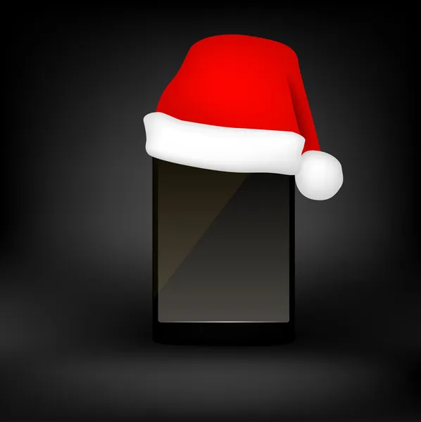 Telefone celular com chapéu de Natal vermelho . —  Vetores de Stock