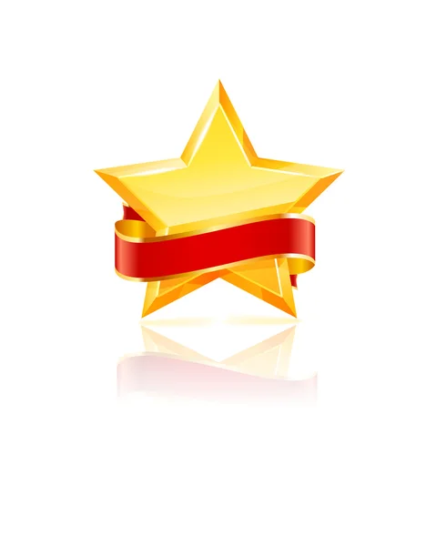 Gold star and red ribbon. — Stock Vector