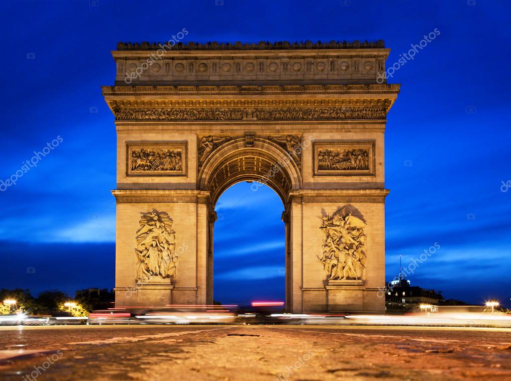 Arco del triunfo en la noche, ParÃs, Francia â Foto de Stock