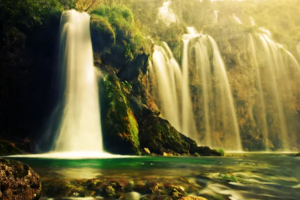 Waterval in het bos. kristal helder water. — Stockfoto