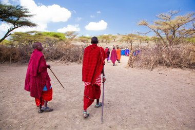 Maasai and their village in Tanzania, Africa clipart