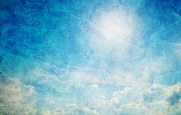 Vintage, retro image of sunny blue sky. Grunge canvas texture — Stock Photo, Image