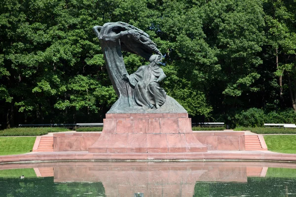 Het standbeeld van chopin in lazienki park, Warschau, Polen. — Stockfoto