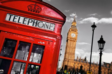 Red telephone booth and Big Ben in London, England, the UK clipart