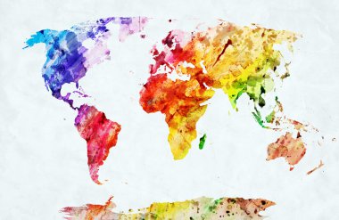 Watercolor world map clipart