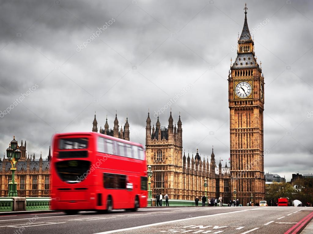 Fotografia Big Ben Clock Tower and London Bus - em