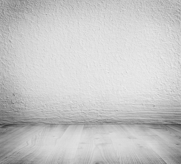 화이트 미니 멀 석고, 콘크리트 벽 배경과 흰색 나무 바닥. — 스톡 사진