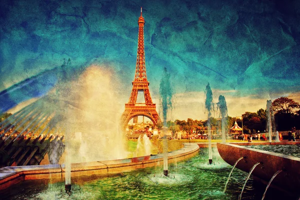 Eiffel Tower and fountain, Paris, France. Vintage — Stock Photo, Image