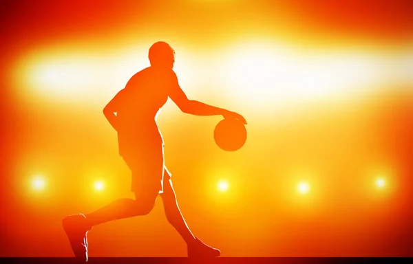 Basketbal speler silhouet dribbelen — Stockfoto