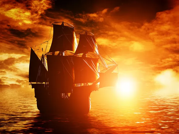 Antiguo barco pirata navegando — Foto de Stock