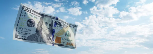 Money 100 Dollar Bill Flying Sky Usd Currency Economics — Stock Photo, Image