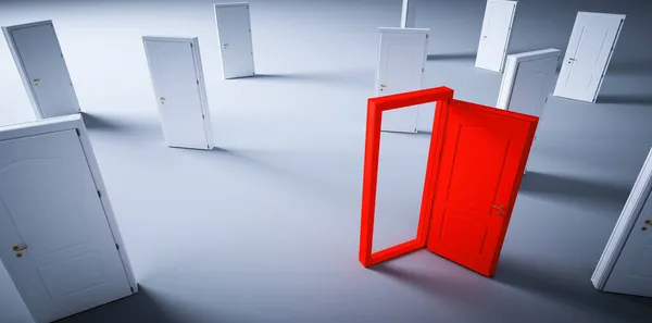 ドアを開けて 人生の概念の選択と決定 コンセプチュアルな3Dイラスト — ストック写真