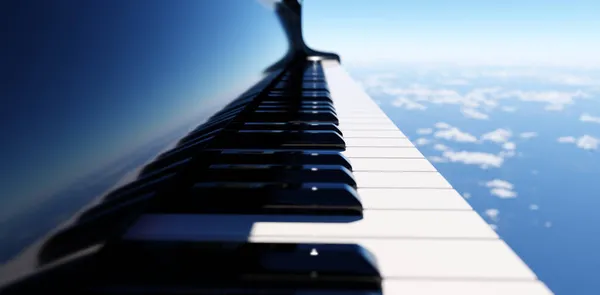 Keyboard Piano Besar Dengan Latar Langit Biru Musik Dan Hiburan — Stok Foto