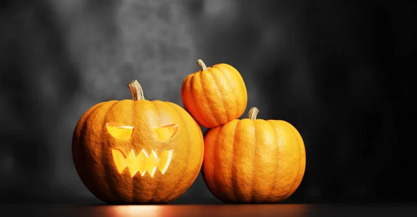 Calabaza Halloween Brillando Jack Linterna Cara Tallada Miedo —  Fotos de Stock