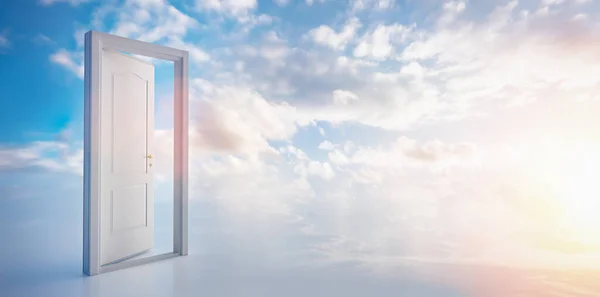 Open Door Sunny Sky Hope New Life Change Concept — Stock Photo, Image