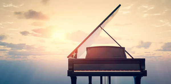 Klassischer Flügel Vor Dem Hintergrund Des Sonnenuntergangs Musik Und Unterhaltung — Stockfoto