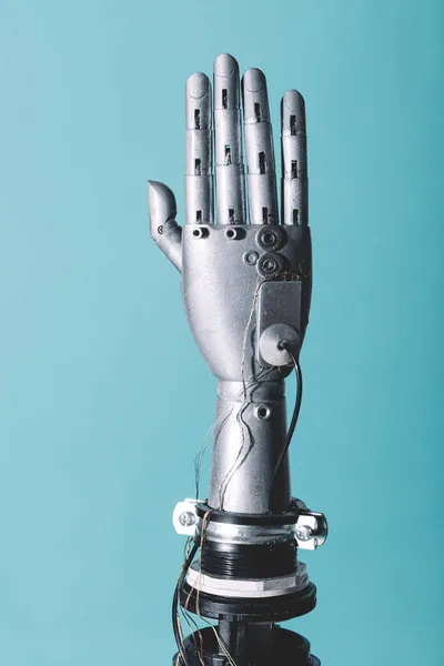 Robotic Hand Retro Framtida Stil Blå Bakgrund — Stockfoto