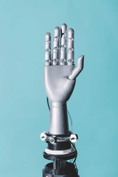 Robotic Hand Retro Toekomstige Stijl Blauwe Achtergrond — Stockfoto