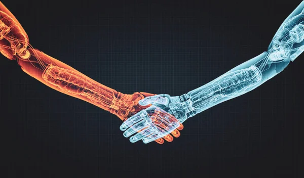 Robotic Hands Handshake Blueprint Technical Design Business Technology — Stock Photo, Image