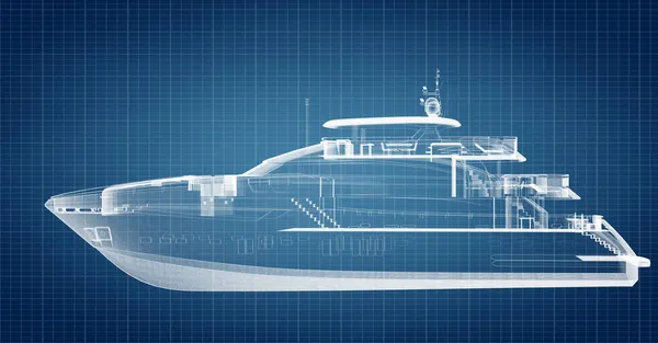 Blueprint Technical Design Motor Yacht Modern Engineering — Stock Photo, Image