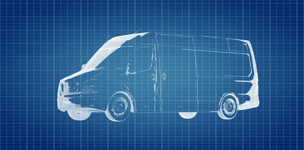Desain Teknis Blueprint Transportasi Van Teknik Modern — Stok Foto