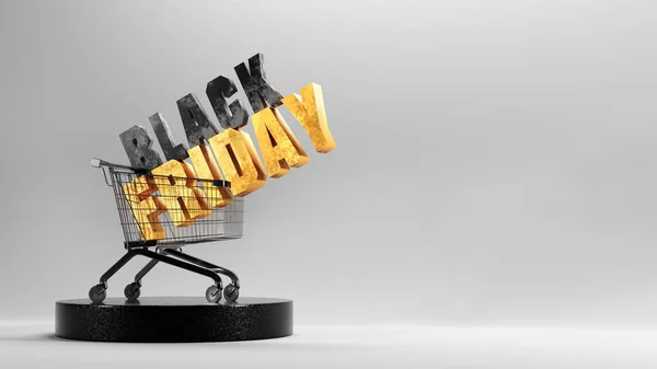 Black Friday Anzeige Warenkorb Schwarz Goldene Worte — Stockfoto