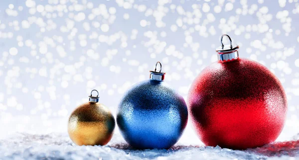 Glitter Colorful Christmas Balls Snow Sparkle Lights Background Illustration — Stock Photo, Image