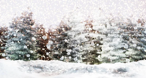 Kar Ağaçların Arka Planında Noel Manzarası Illüstrasyon — Stok fotoğraf