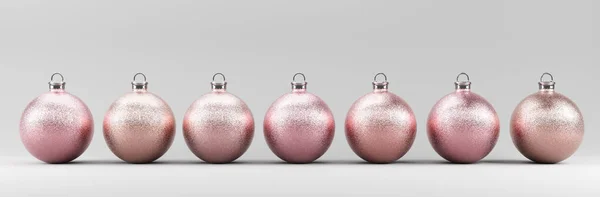 クリスマスボールは灰色の背景にピンクを輝きます 3Dイラスト — ストック写真