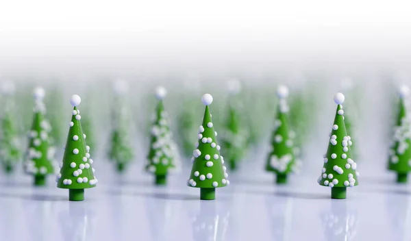 クリスマスツリーのモダンな装飾グリーティングカードの背景 3Dイラスト — ストック写真
