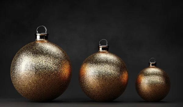 Різдвяні Кульки Блищать Золотом Чорному Тлі Ілюстрація — стокове фото
