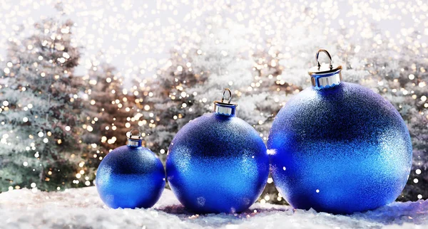 Csillogó Kék Karácsonyi Labdák Téli Táj Illusztráció — Stock Fotó