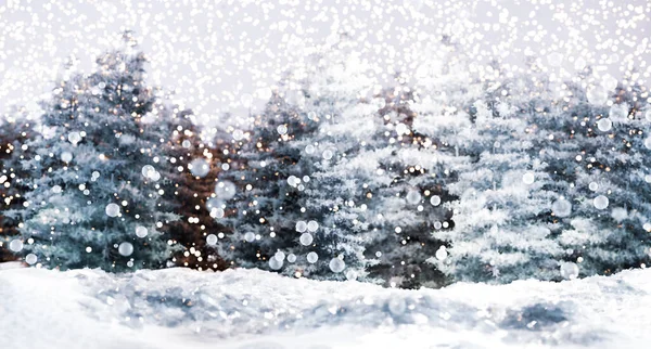 Jul Vinter Landskap Med Snö Och Träd Bakgrund Illustration — Stockfoto