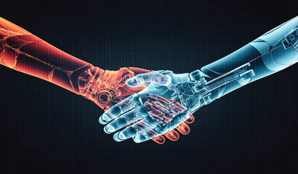 Robothanden Handdruk Blauwdruk Technisch Ontwerp Bedrijven Technologie — Stockfoto