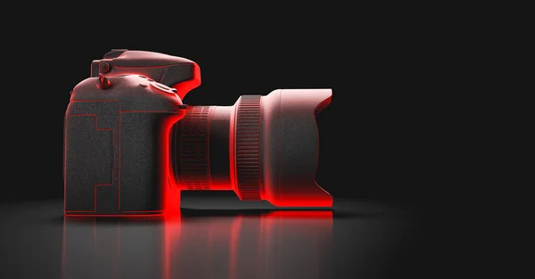Kamera Digital Profesional Neon Cahaya Diterangi Ilustrasi — Stok Foto