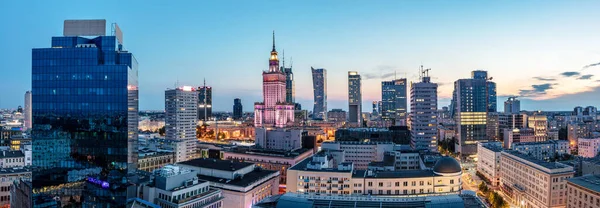 Warsaw Poland Panorama City Center Evening — 图库照片