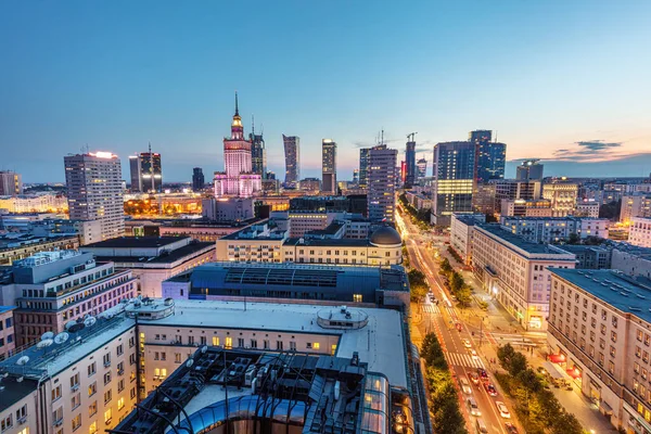 Warszawa Polen Panorama Över Stadens Centrum Natten — Stockfoto