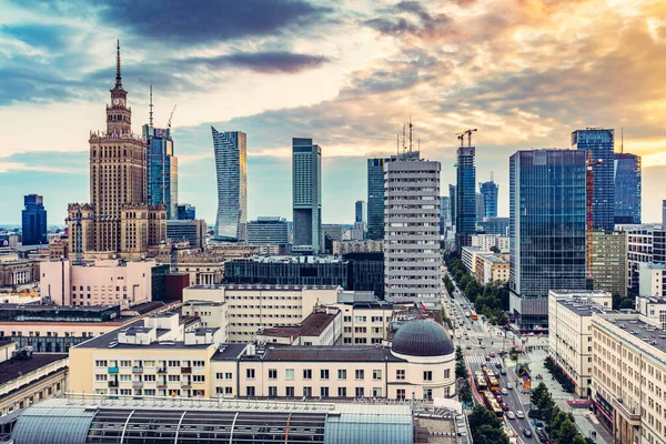 Warschau Polen Panorama Van Het Stadscentrum Bij Zonsondergang — Stockfoto