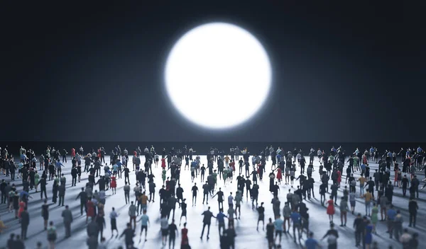 人们看到的是一个发光的大圆圈 3D插图 — 图库照片